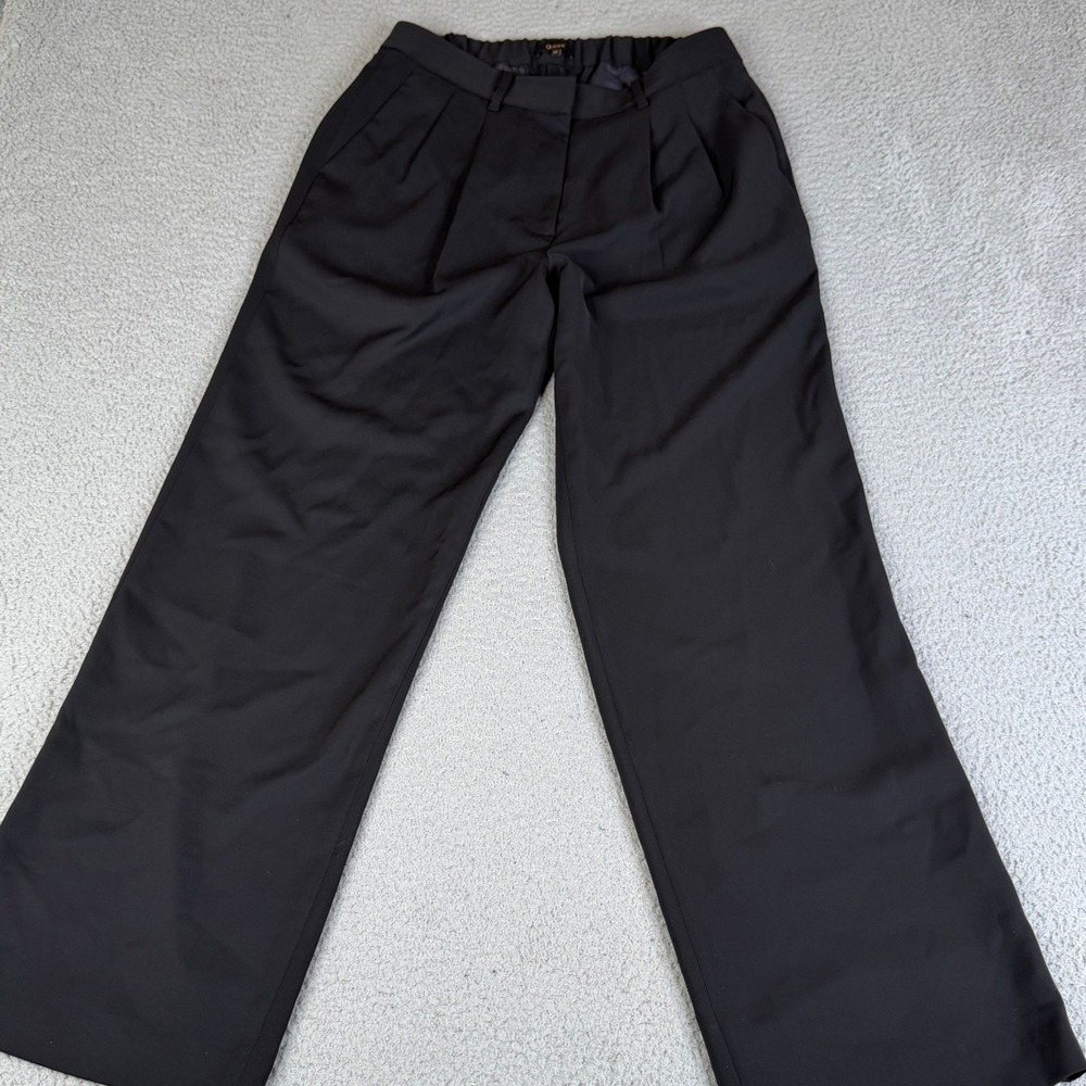 Quince Pants Women 12 Black Wide Leg Pleated Front Crepe Dress Trousers 31x32